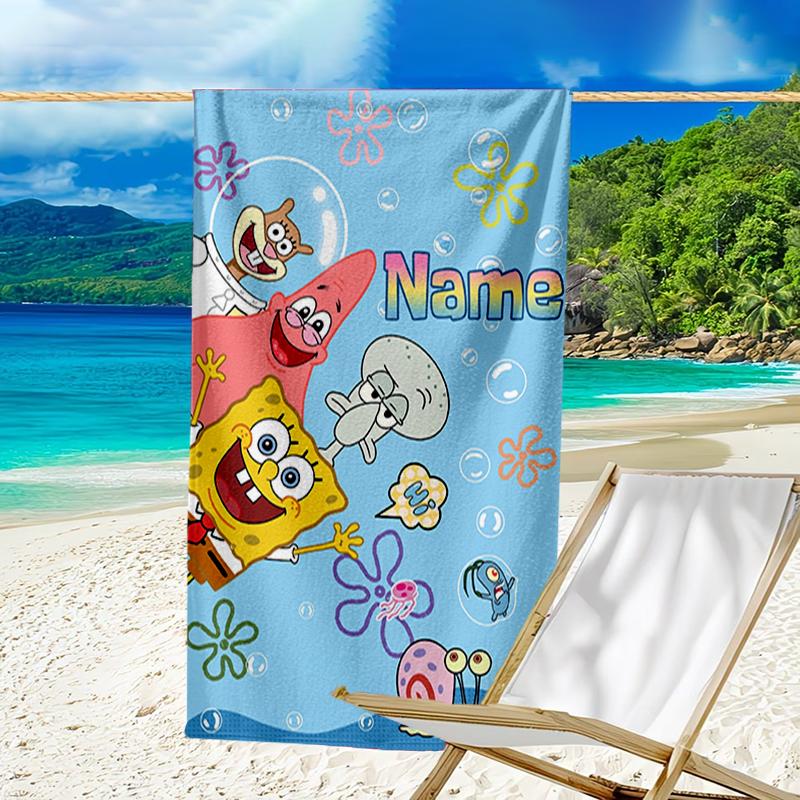 Custom Name Ultrasoft Beach Towel With Spongebob Squarepants Themeideal For Pool Camping Diving Perfect Travel Essential Vibrant Beach Towel