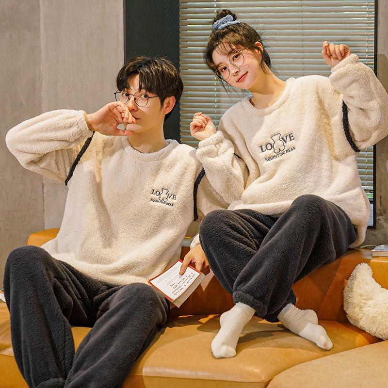 Мужская и женская толстая пижама из кораллового флиса: Теплый вельветовый фланелевый зимний комплект