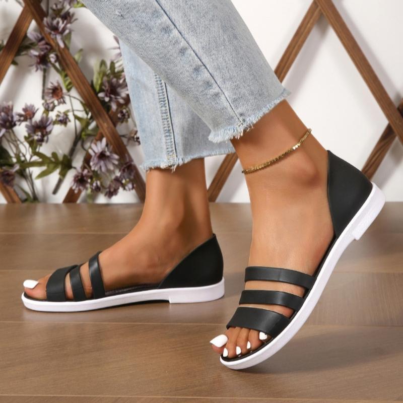 Мода 2024 года, высококачественные новые женские сандалии с открытым носком и квадратным каблуком, трендовые универсальные повседневные сандалии для отдыха на открытом воздухе, однотонные сандалии из искусственной кожи на плоской подошве