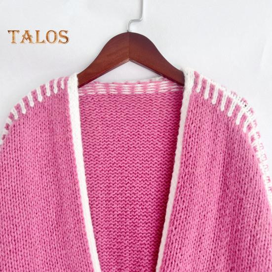 Весна Осень Женское Пальто Трикотажное Толстое Свободное Длинные Рукава Кардиган Однотонный Теплый Повседневный Повседневный Рабочий Уличный Свитер Куртка