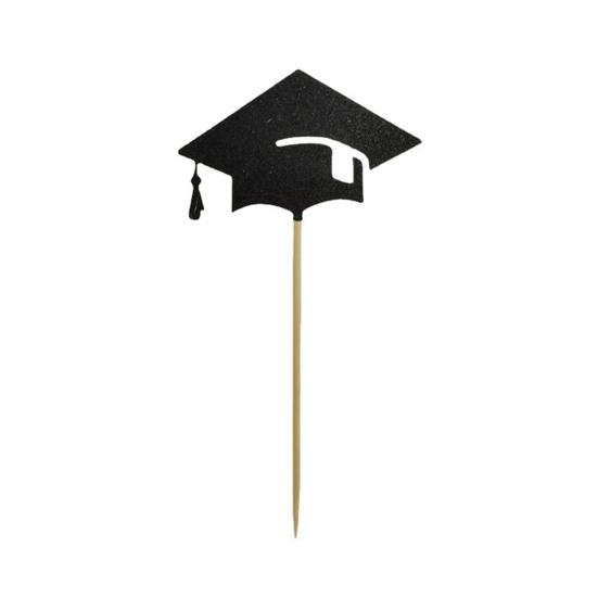 6 Pcs Graduation Cake Toppers Mini Grad Cap Cupcake Toppers Black Glitter Food