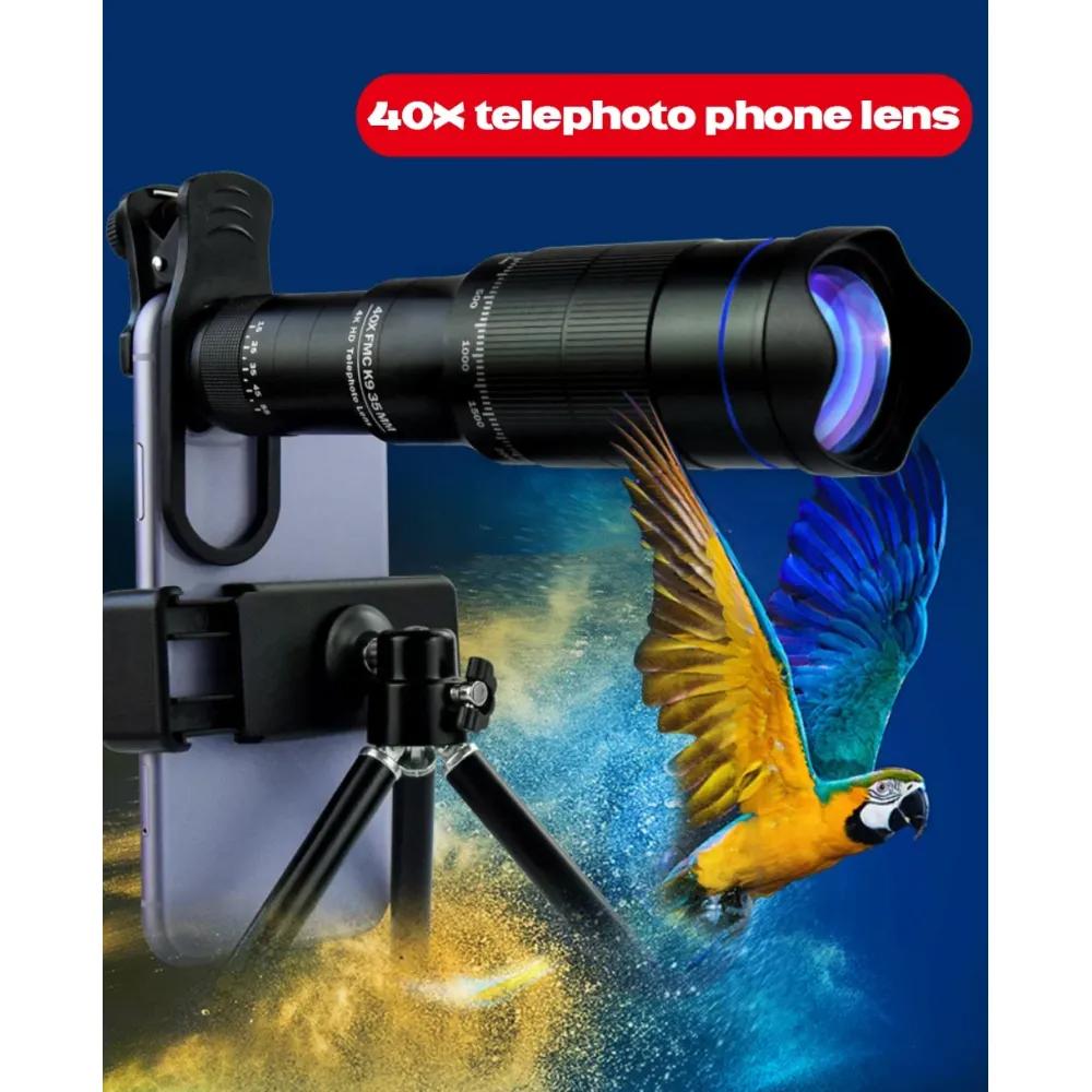 Профессиональный телескоп HD 40X Zoom, монокуляр, объектив для телефона, телеобъектив со штативом, металлический телескоп для туризма, кемпинга