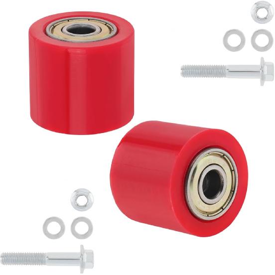 2Pcs 8mm Chain Tensioner Guide Wheel, Drive Pulley Roller for Motorcycle | Pre-installed 608Z bearings, no assembly needed. Rubber + steel