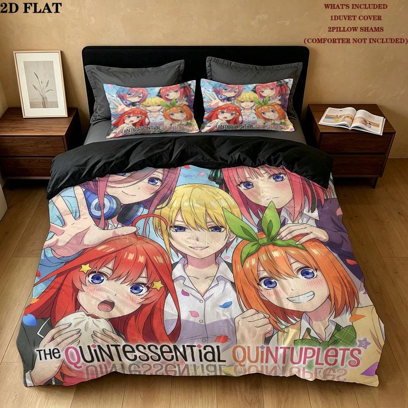 5Toubun Pattern Bedding Quilt Set Quilt Cover Pillowcase Home Birthday Gift(1 * duvet cover + 2 * pillowcase, without core)