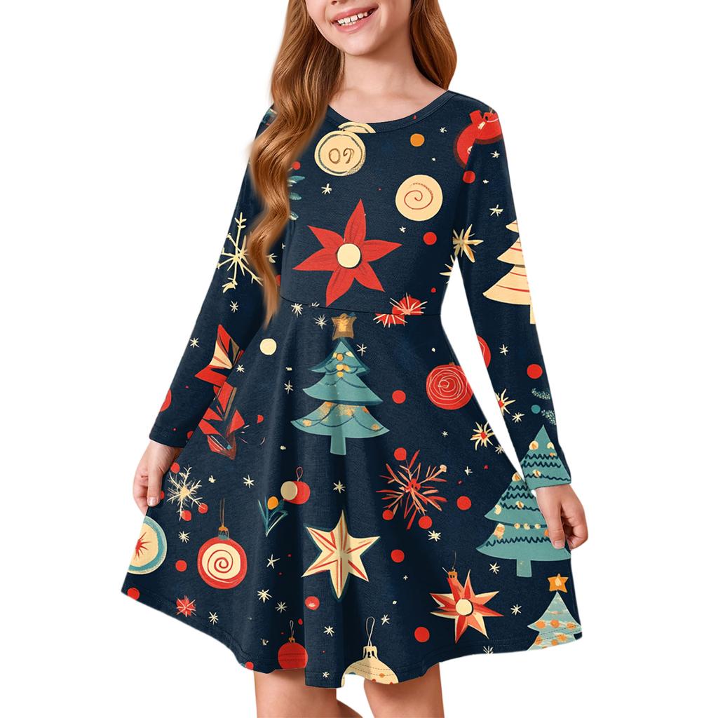 Girls' Princess Dress - Long Sleeve A-Line T-Shirt Dress Christmas Day