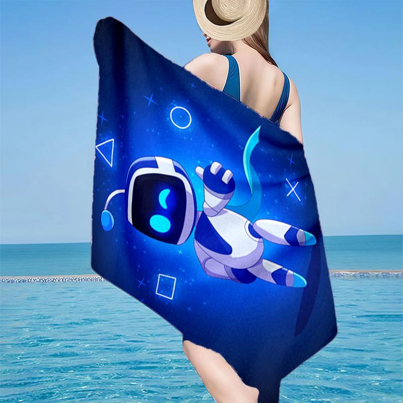 Space Adventure Astro Bot Microfiber Beach Towel, Lightweight And Quick-Dry, for Summer Travel, Beach Essential, Swimming Pool