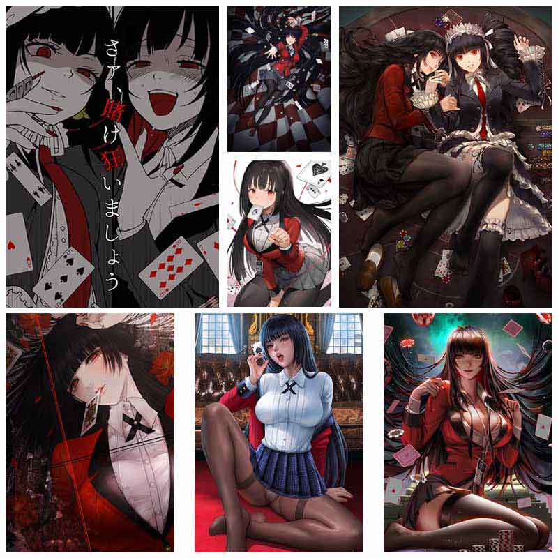 Классические аниме Kakegurui постеры ретро белая бумага манга фигурка постер декор принты четкое изображение спальня бар украшение искусство живопись декоративные картины