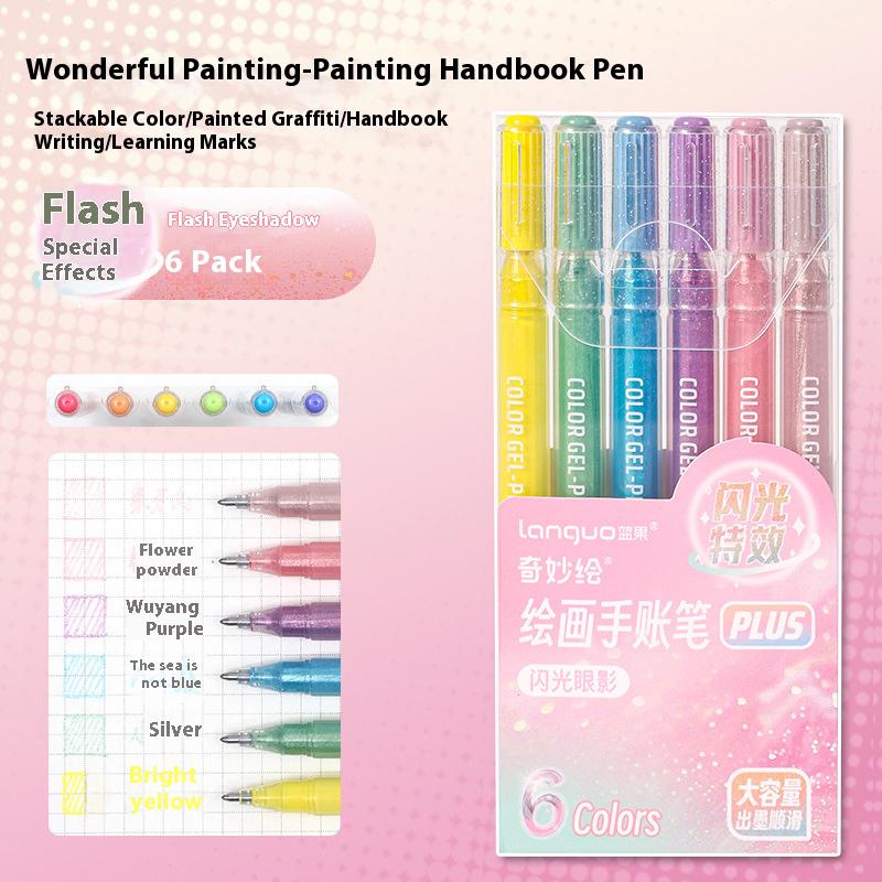 6 PCS Drawing Highlighter Morandi Gel Pen Glitter Effects Student Diary Scrapbook Painting DIY Office School Supplies Stationery
