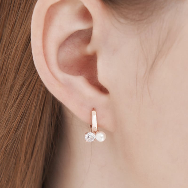 CRANNE 14K GF Жемчуг Кубический Цирконий Точечные Серьги-Гвоздики One-Touch C24EGF196