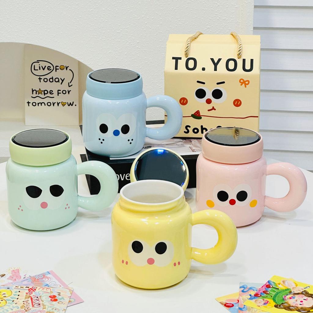 Мультяшная кружка «Большой рот» с улыбающимся лицом, милая керамическая чашка с крышкой, небольшой подарок, парная чашка для воды, чашка с высокой термостойкостью, студенческая