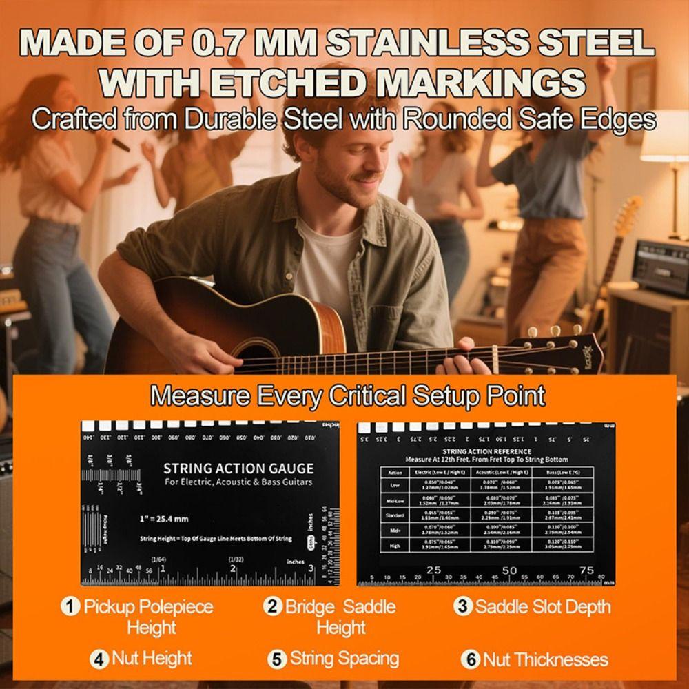 Etched Edition String Action Gauge Maintenance Guitar Set Up Tools Guitar String Height Ruler Bass