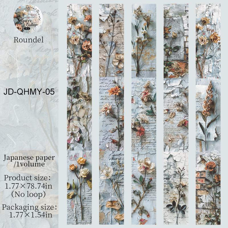 JIANWU 45mm*200cm Flower Collage Series Vintage Floral Landscape Material Collage Washi Tape Creative DIY Journal Stationery