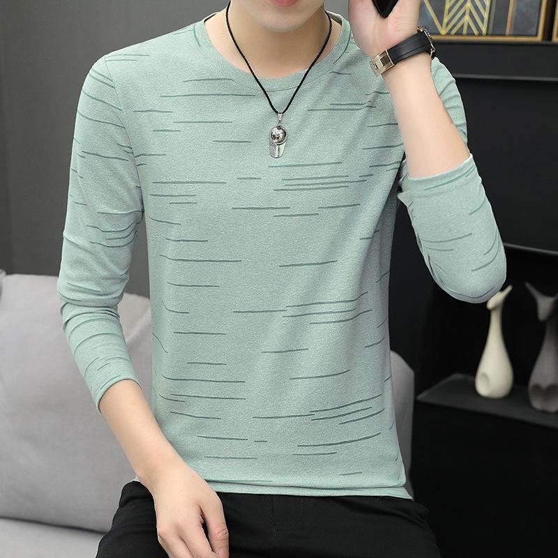 Весна Осень Мужская футболка с длинным рукавом Базовая рубашка Полосатая рубашка поло с круглым вырезом Повседневная мужская
