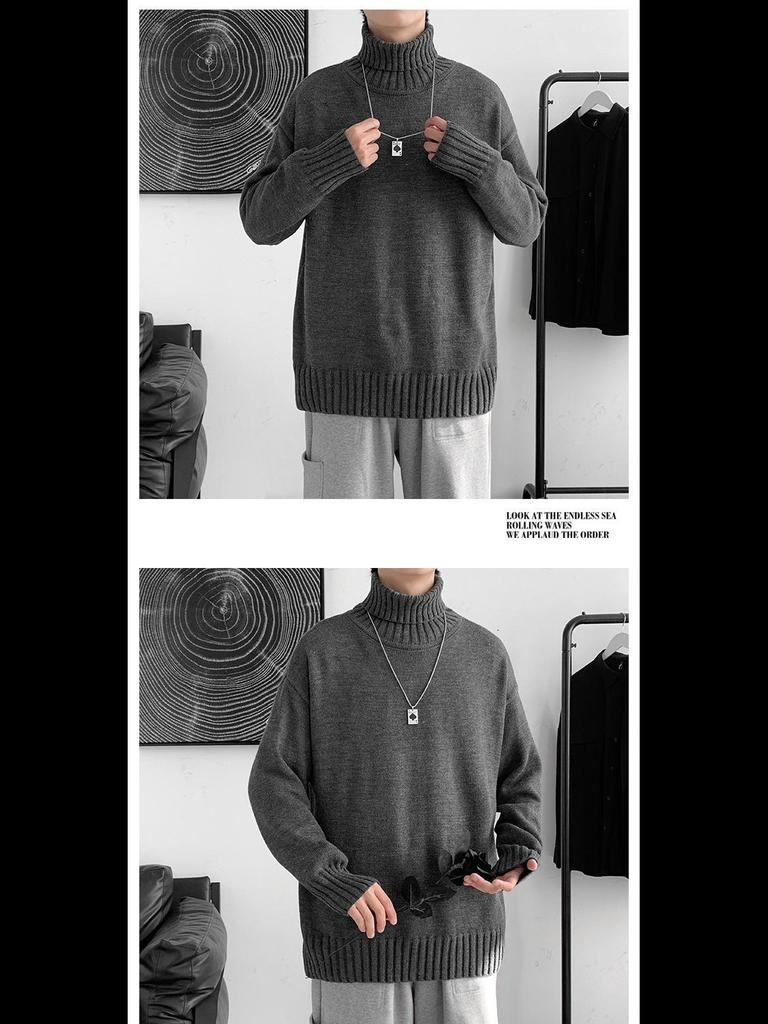 Корейский модный свободный свитер с высоким воротом для мужчин - осень/зима в стиле Гонконга