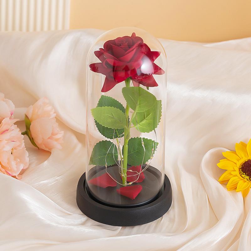 Simulation rose immortal flower glass cover Mother's day Valentine's day Christmas gift decorative ornament