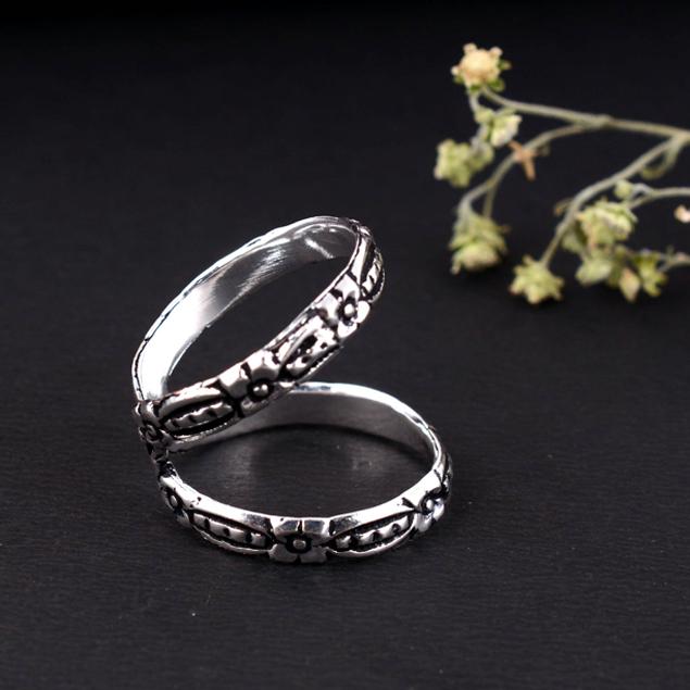 Handmade Oxidized Silver Arthritis Ring Adjustable Double Band Criss Cross Pattern Boho Tribal Design Jewelry Gift for Women & Men