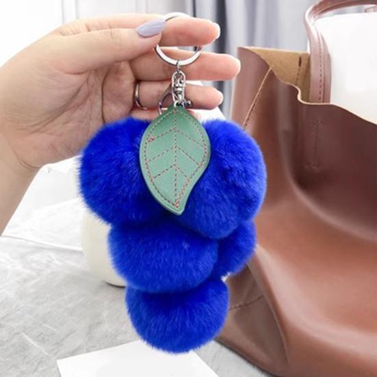 Plush Grape Keychain Fuzzy Faux Fur Car Bag Decoration Hanging Pendant with Metal Buckle Backpack