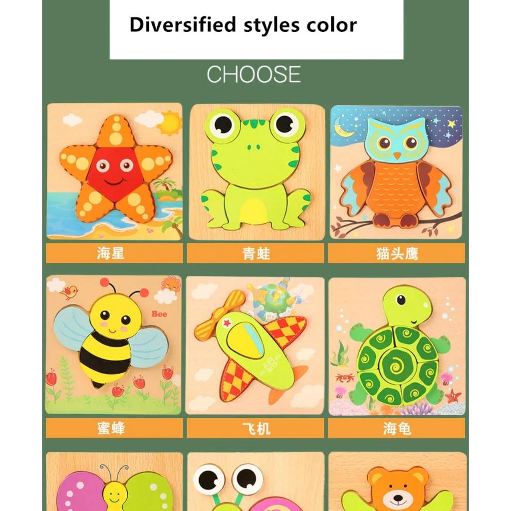 Высококачественные 3D деревянные пазлы, обучающие мультяшные животные, раннее обучение, познание, интеллект, игра-головоломка для детей, игрушки
