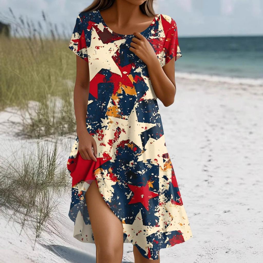 Платье в стиле бохо с коротким рукавом для женщин, повседневное, свободного кроя, летнее, сарафан с цветочным принтом и карманами