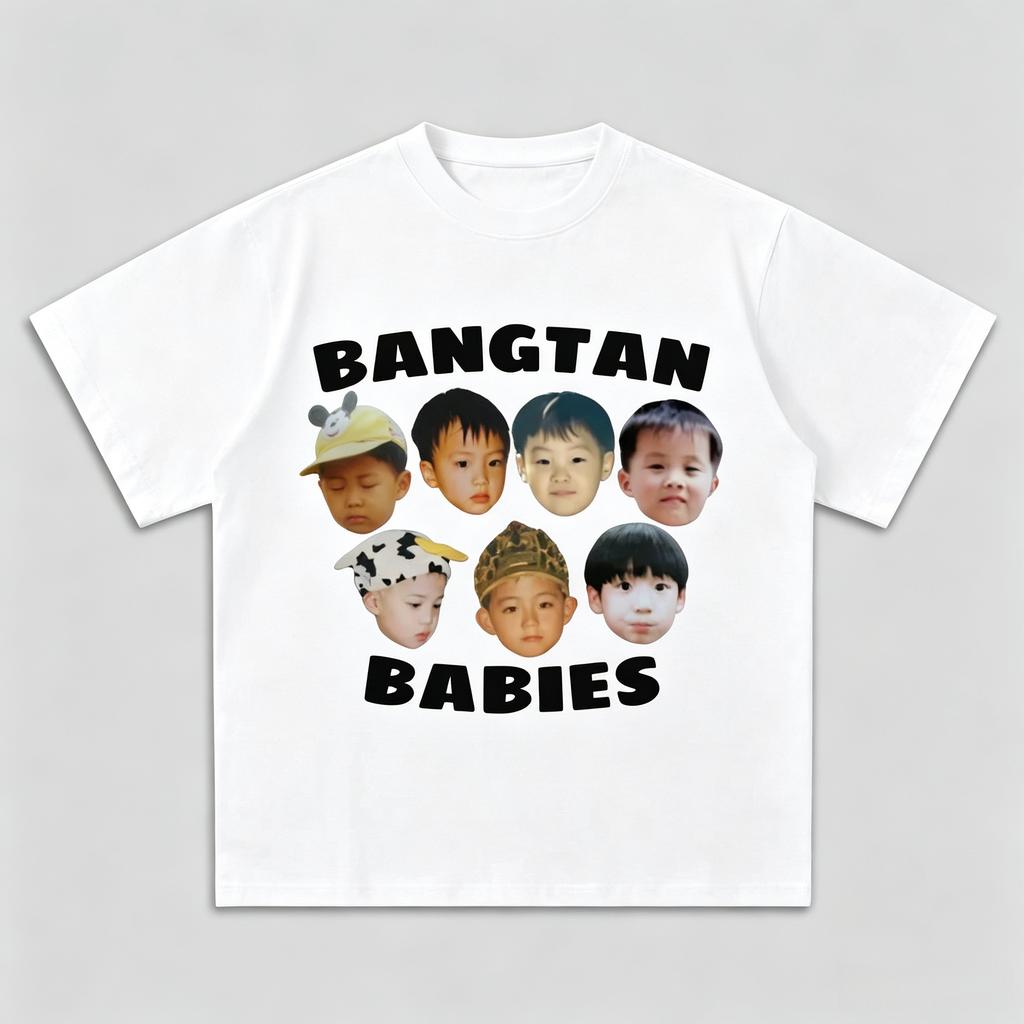 BTS Bangtan Babies Графическая Унисекс Футболка 100% Хлопок 2026 Лето Новая K-pop Оверсайз Уличная Мода Футболка с Круглым Вырезом Подарки для Фанатов