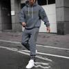 Men's Casual Solid Color Letter-printed Sweatshirt Set, Men's Fleece Hooded Drawstring Sweatshirt And Sweatpants Two-piece Set