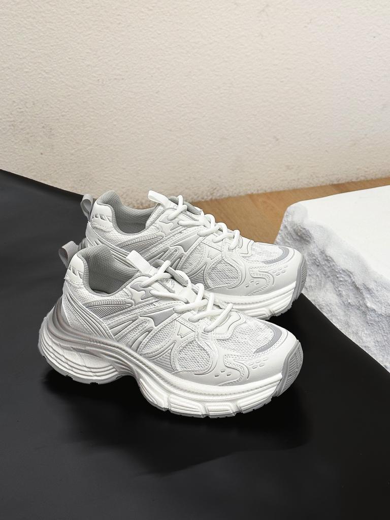 2025 ранняя весна новая повседневная платформа женская обувь дышащая двойная сетка круглый носок женская универсальная женская одинарная обувь папины кроссовки женский тренд