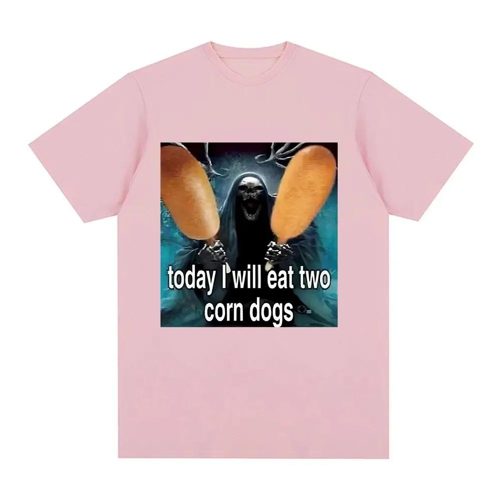 Today I Will Eat Two Corndogs Graphic Printed T-Shirt Skeleton Meme Women Vintage Gothic Summer Short Sleeve T-shirts Clothing