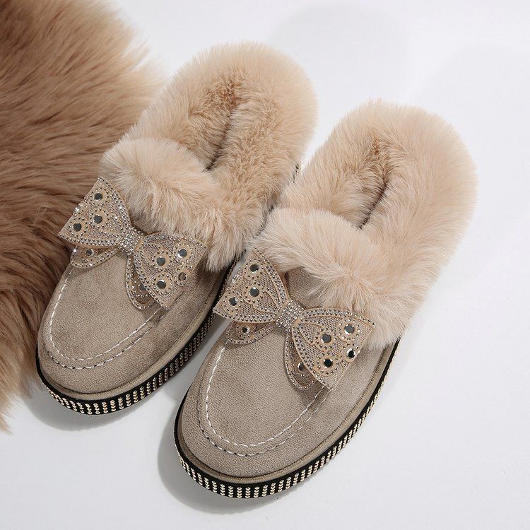 Женские зимние сапоги с бантом, новые, бархатные, утепленные, теплые, нескользящие, студенческие, низкие, хлопковые туфли