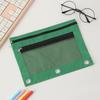 Transparent Three-Hole Pencil Case, Oxford Cloth, Mesh Design, Double Zipper, Waterproof