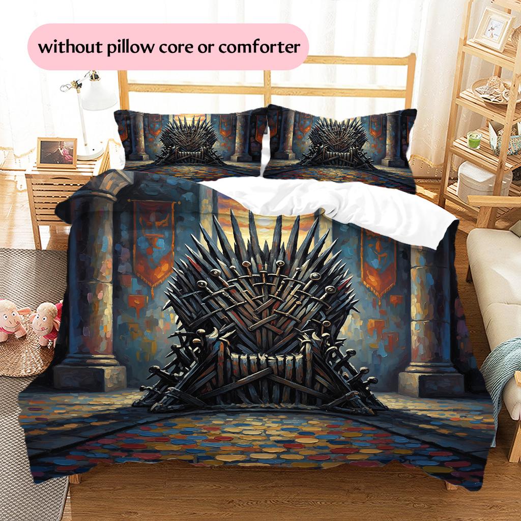 Sword Throne Pattern Bedding Quilt Set Home Decoration Gift (1 * duvet cover + 2 * pillowcase without core)