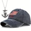 2Pcs Men's Baseball Cap Necklace Set American Flag Duck Tongue Cap Embroidered Outdoor Sports Skull Boat Aim Pendant Necklace Sun Protection Sun Hat
