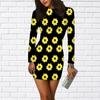 Long Sleeve Bodycon 3D Purple Sunflower Print Dress Women Mini Dresses Autumn Skinny Stretchy Party Vestidos