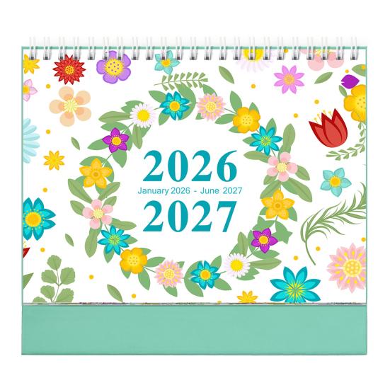 2026-2027 Цветочный настольный календарь на спирали с января по июнь 18 месяцев Ежемесячный планировщик расписания Дом Офис Кактус Настольный перекидной календарь