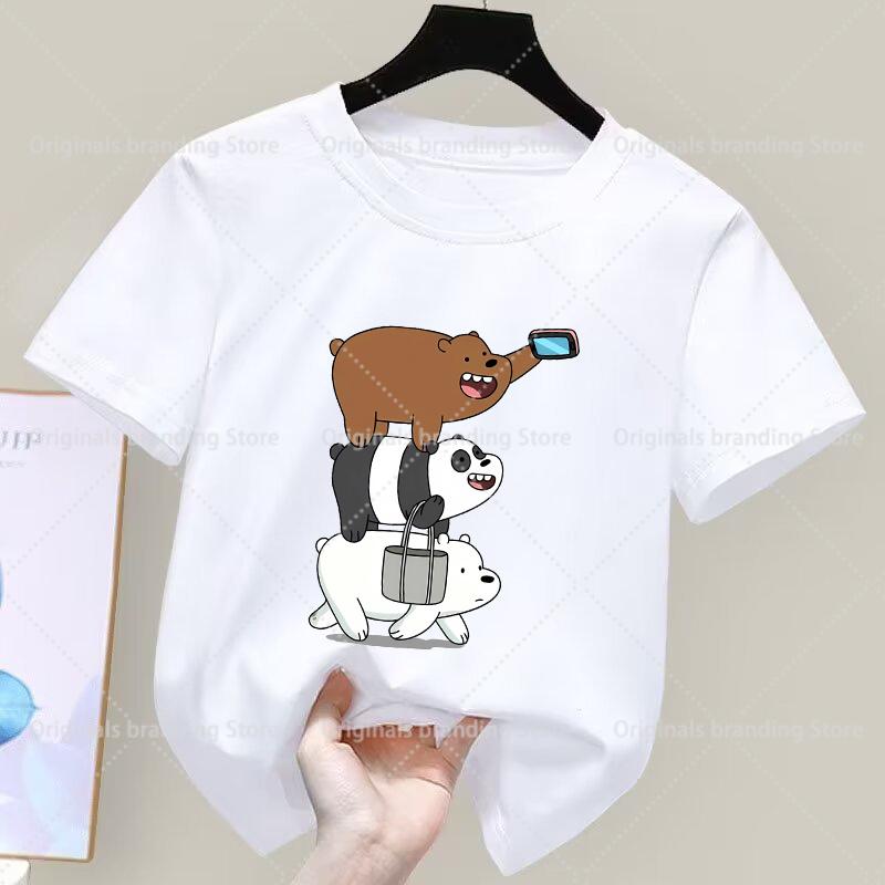 We Bare Bears Children Summer White T-Shirt Cartoon Tops Kid Boy Girl Kawaii Bears Tee Shirts Casual Clothes Birthday Gift 2026