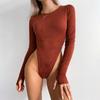Solid Slim Bodycon Bodysuits Women Sexy O-Neck Autumn Long Sleeve Fashion Cotton Female Streetwear