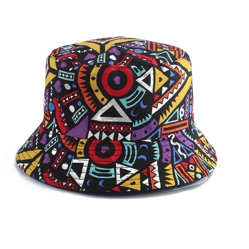 Men Women Fisherman Hat Vintage Print Bucket Hat Reversible Bob Chapeau Femme Retro Hip Hop Cap Gorros