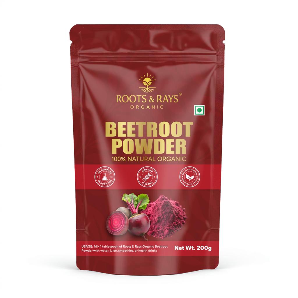 ROOTS & RAYS ORGANIC BEETROOT POWDER | 100% Pure & Natural Superfood | Rich in Iron, Antioxidants & Nitrates for Energy, Stamina & Blood Health |