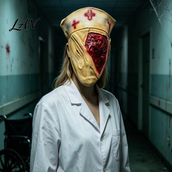Halloween Costume Party Accessory Scary Nurse Masque, Horror Blood Latex Full Face Masque for Cosplay, Haunted House Prop, Theme Decoration