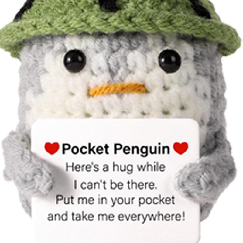 Funny Positive Penguin Collectible Doll With Encouragement Card Small And Cute Toy Wearing Hat Doll For Cheer Up Decorations