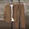 Men's Suit Solid Color Corduroy Suit Long Sleeve Shirt and Pants Casual Suit