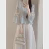 Elegant Embroidered Women's Two-Piece Summer Suit with Top & Skirt