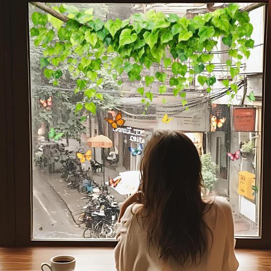 Window Decals Spring Garden Design Double-Sided Visibility Electrostatic Adsorption Glass Sticker Home Shop Window Decoration