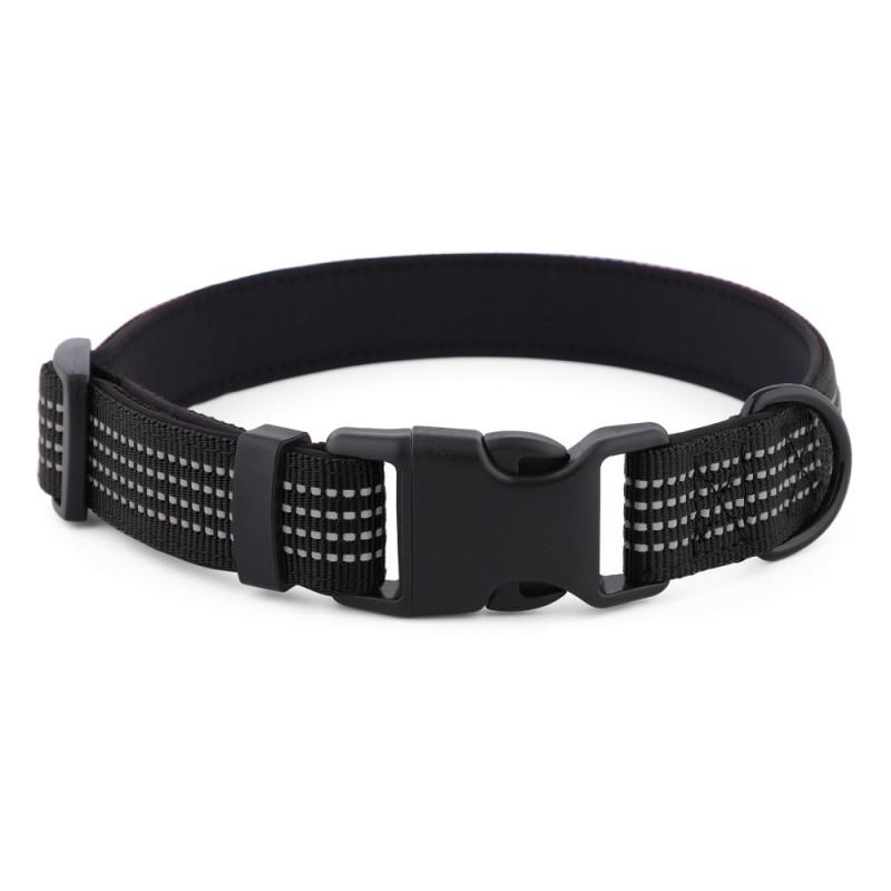 Reflective Nylon Dog Collar Medium To Large Breeds Adjustable Safety Neck Strap With 3-4 Stripes Multiple Colors