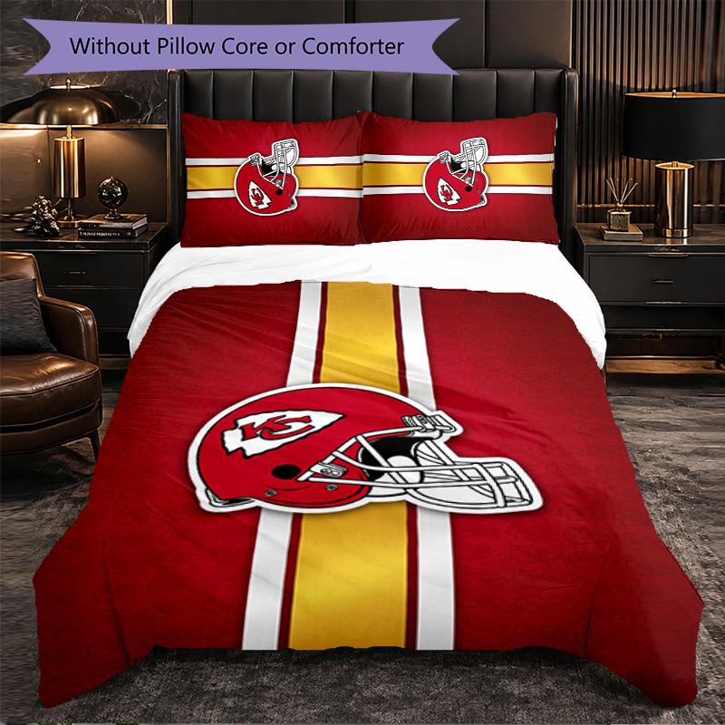 Kansas City Chiefs Pattern Microfiber 3Pcs Bedding Set Decor Duvet Cover Set For Bedroom Home Use