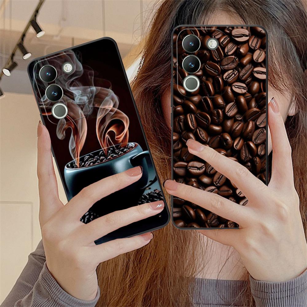 Матовый TPU чехол для мобильного телефона с рисунком кофейных зерен для VIVO Y77 76 75 74 73 72 58 56 55 51 50 38 36 Y19 Y18 Y03 Y01 5G Цветная крышка