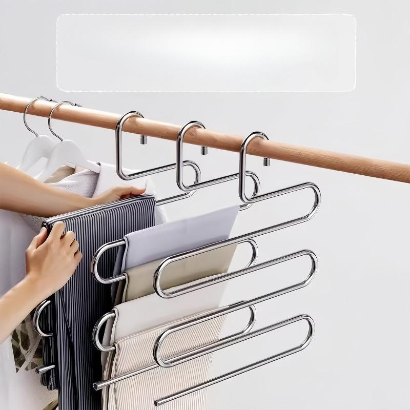 Home Forged Iron Pants Rack, Specialized Hanger for Hanging Pants, Multi-layer Multifunctional Wardrobe with Built-in Storage Space