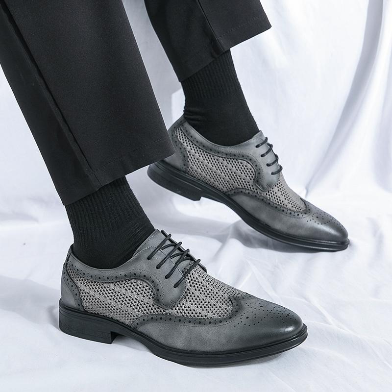 Fashion New Men's Fashion Breathable Air Mesh Patchwork Lace Up Oxford Leather Shoes Wedding Prom Homecoming Footwear Zapatos Hombre