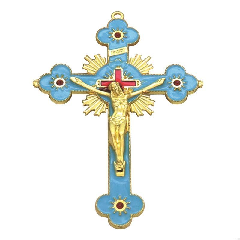 62KD Metal Enamel Crystal Flower Crucifix for Cross Spiritual Religious Jesus Catholic Blessing Hand Holding Faith Gifts Prayer