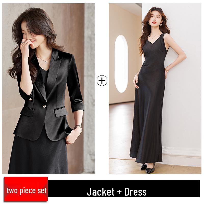 Женский костюм-двойка (блейзер и платье) из ацетатного сатина, для миниатюрных, - Коллекция Весна 2026