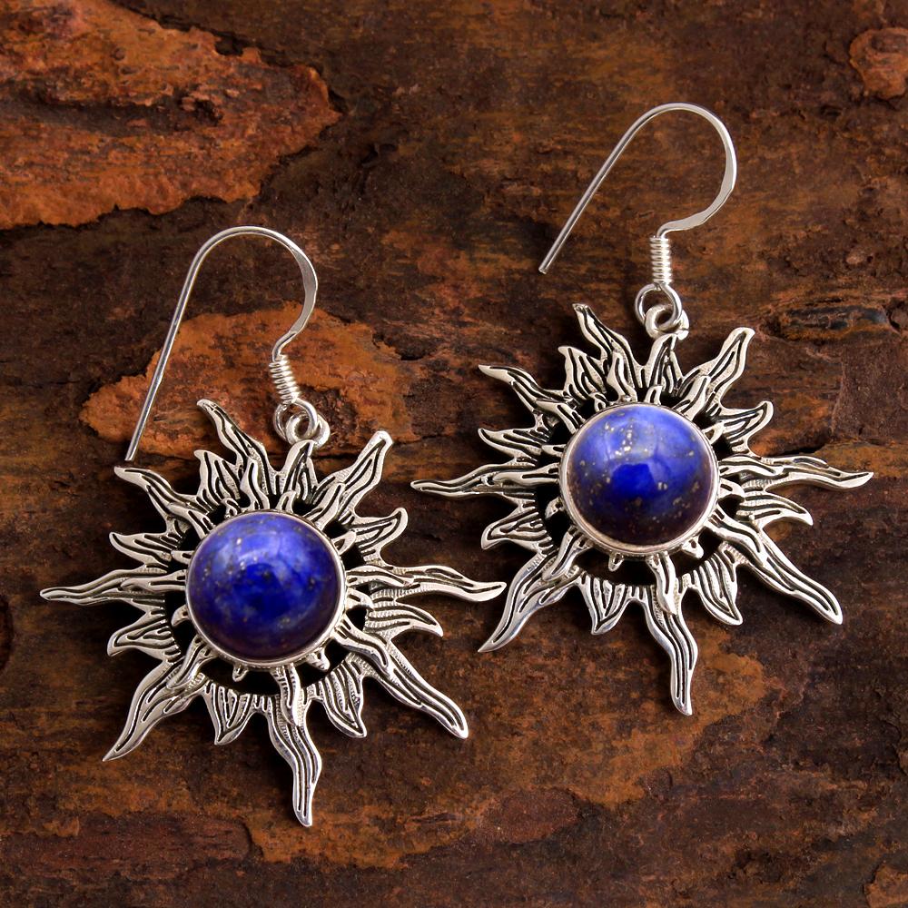 Серьги с сердоликом, черным ониксом, лазуритом и солнечным затмением, стерлинговое серебро 925 пробы, ювелирные украшения ручной работы